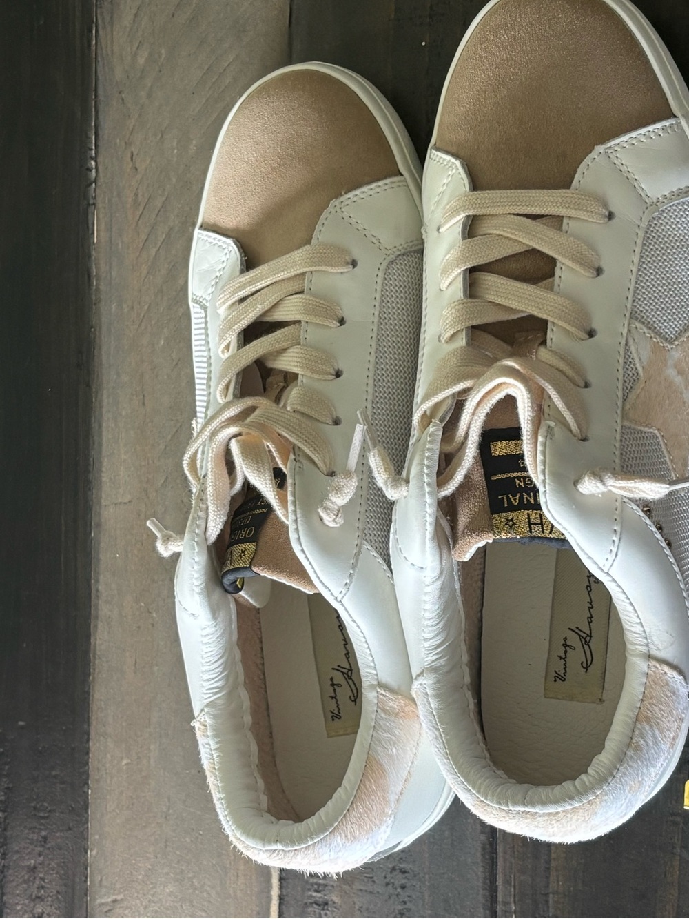 Vintage Havana Hair-On-Hide Star Sneakers | White Beige Leather | W’s Size 11 - Picture 9 of 11
